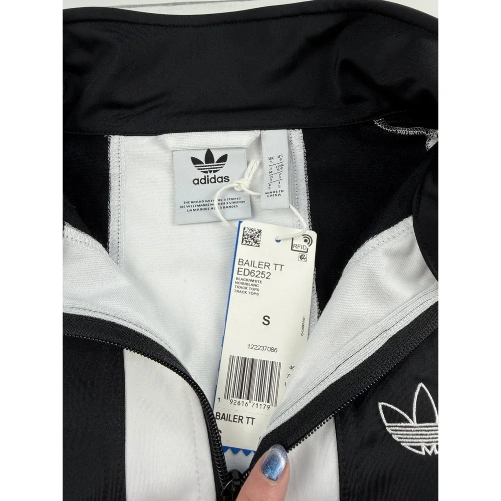 NWT New Adidas Track Jacket Zip Bailer TT ED6252 White/Black Tricot Small READ